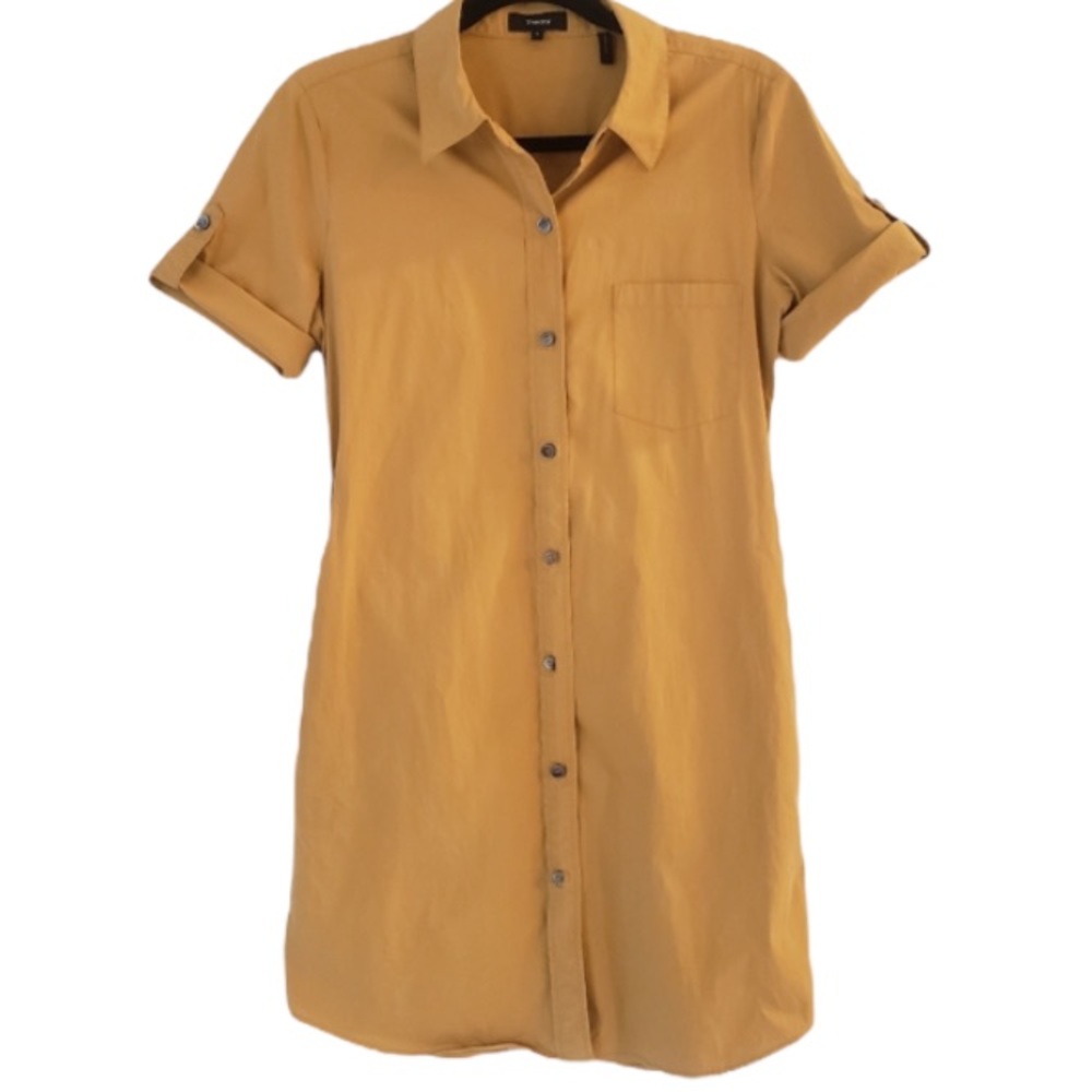 Theory Mustard Yellow Poplin Button Up Shirt Dress size women's 2 - Picture 3 of 7